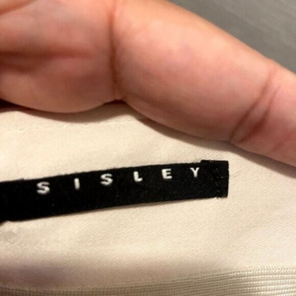 SISLEY Stretch Fitted Tube Skirt Beige Pleated Back Hem Bodycon Pencil‎ Skirt - Picture 3 of 7